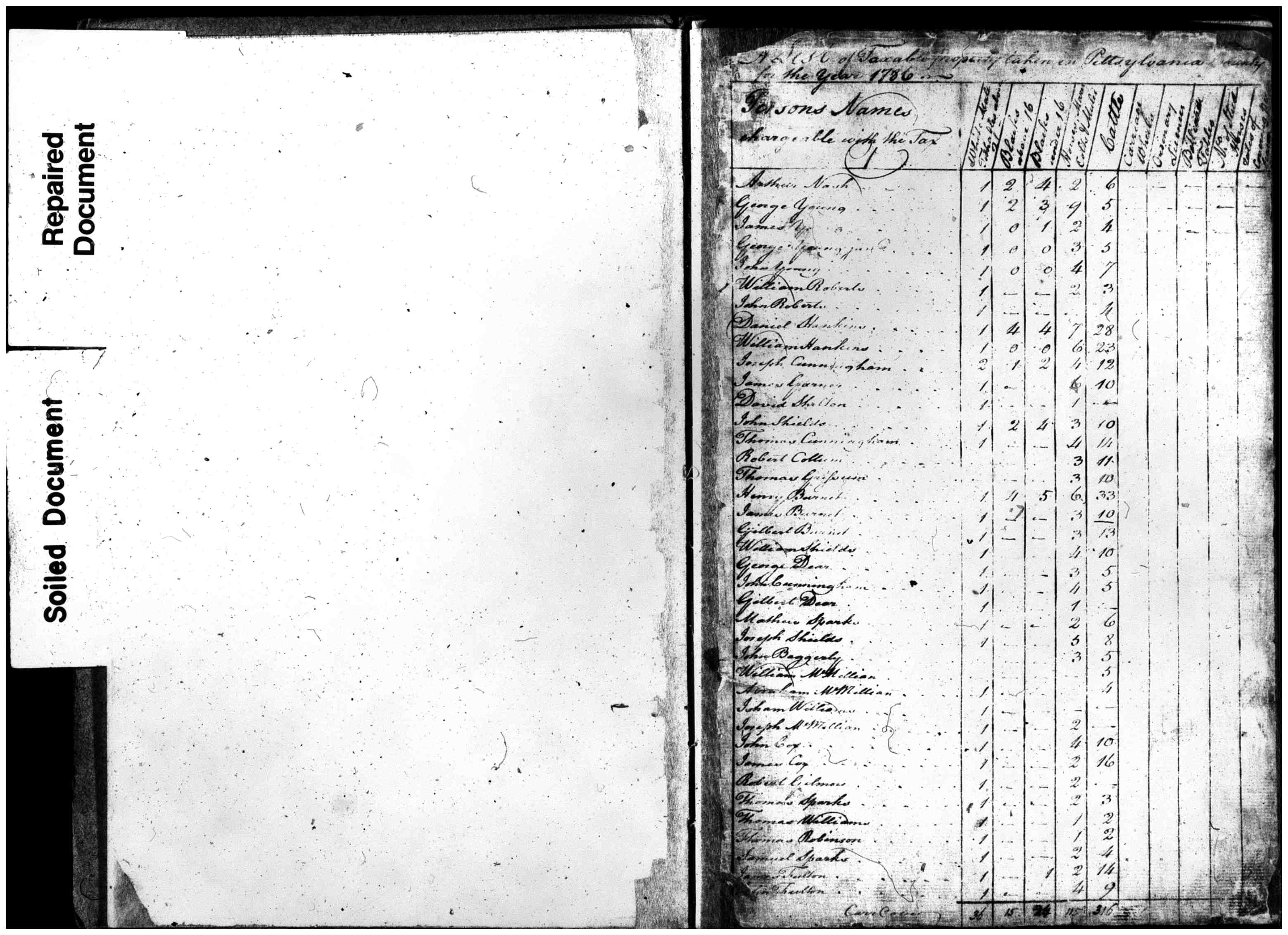 Pittsylvania County, Virginia Personal Property Tax List, 1786, 2